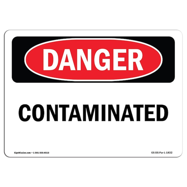 Safety Sign, OSHA Danger, 3.5" Height, 5" Width, Contaminated, Landscape, 10PK